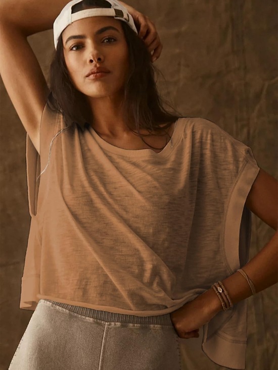 Tops - Relaxed Draped Crop Top in Sand